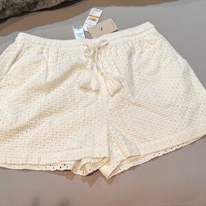 White Eyelet Shorts with Tassel Ties